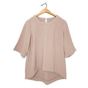 Melissa McCarthy Seven7 Women's Short Sleeve High Low Tunic Top Neutral Large L